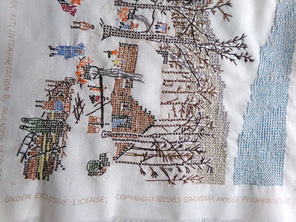 Grandma Moses SUGARING OFF Completed Cross Stitch Embroidery Paragon Stitchery 0210 - Rustic Country Winter Scene