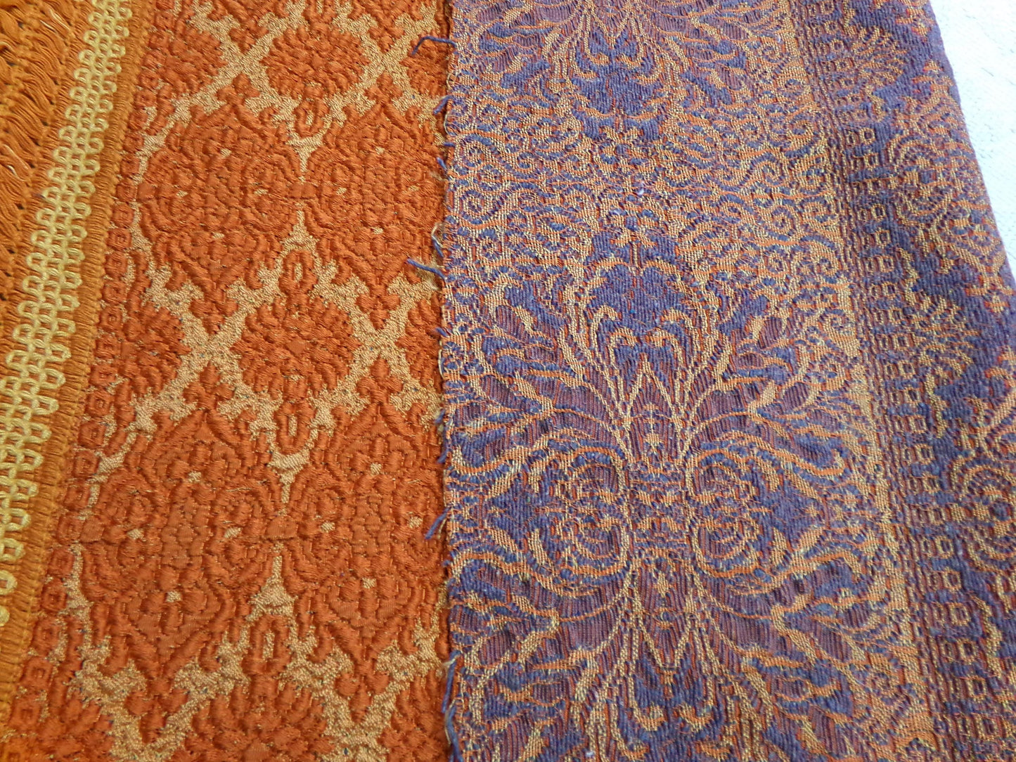 Luxurious Vintage Tapestry Fabric, Shimmer Gold & Orange Woven Damask Sewing Material, 20" x 25"