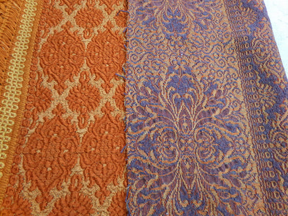 Luxurious Vintage Tapestry Fabric, Shimmer Gold & Orange Woven Damask Sewing Material, 20" x 25"