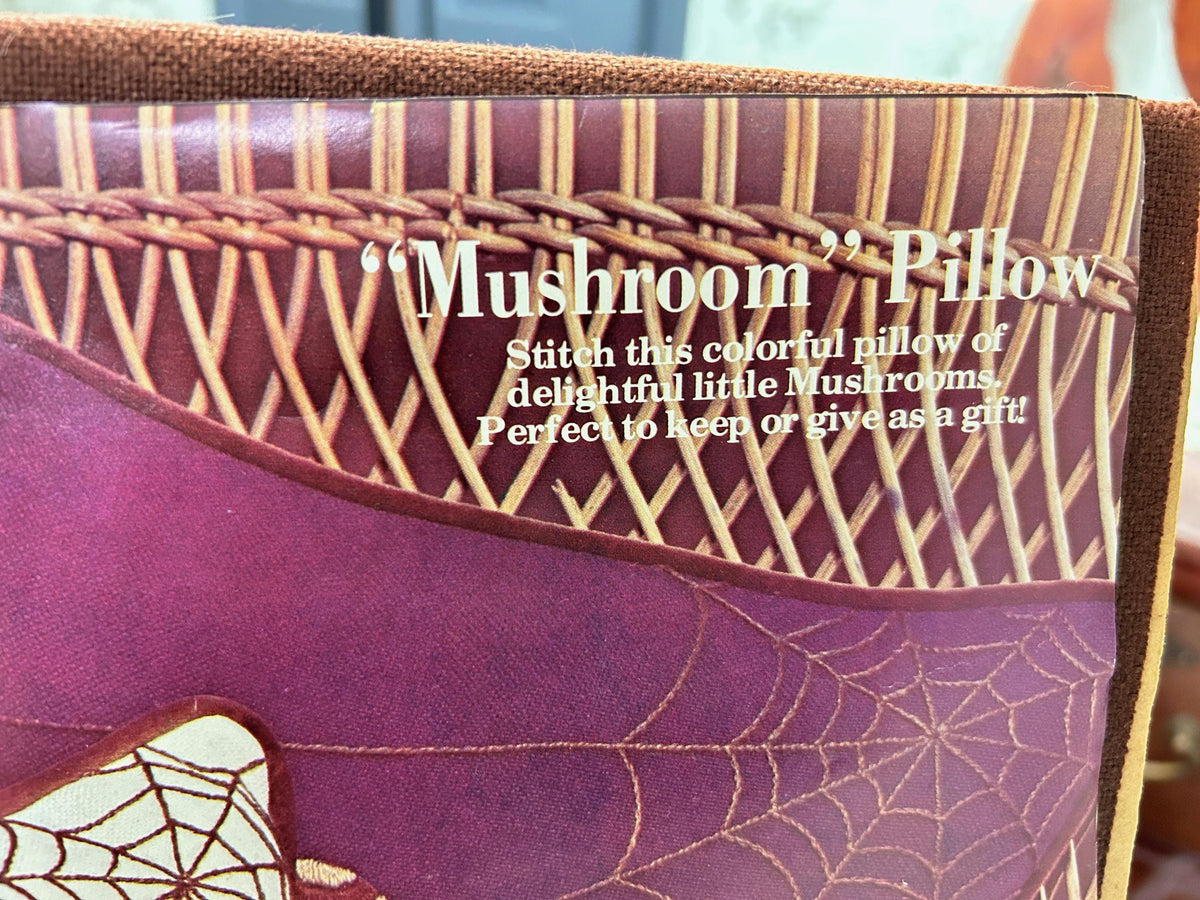 MUSHROOM PILLOW Boho Crewel Embroidery Kit, Vintage Paragon 0565 Dark Brown