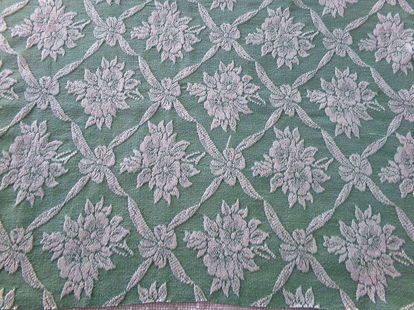 shabby cottage jade rose woven fabric, reversible sewing material from vintage bates bedspread, 20" x 30" inch piece