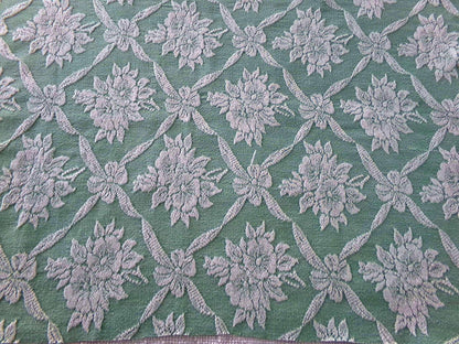 shabby cottage jade rose woven fabric, reversible sewing material from vintage bates bedspread, 20" x 30" inch piece