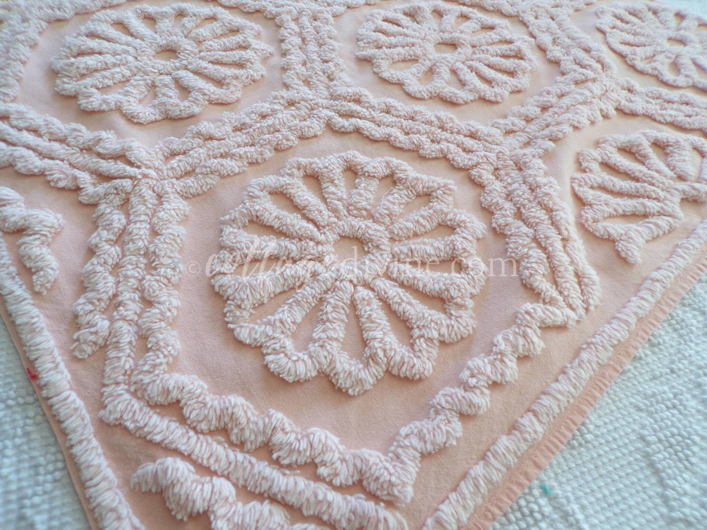 Romantic Daisy Iced Peach Vintage Chenille Quilt Fabric Piece, 31.5" x 22" inches