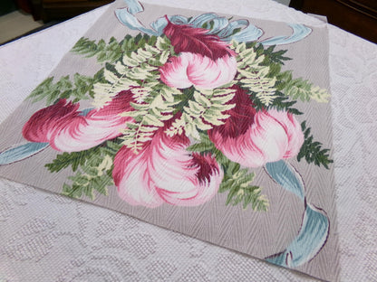 Vintage Barkcloth Style Fabric Dimensional Feather Ferns Rayon Texture, 19x19"