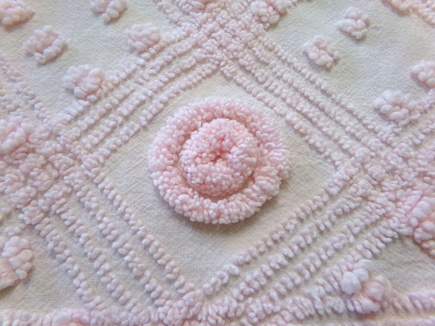 Dreamy Pink Vintage Chenille Fabric Donut Dots Sewing Material 18" x 24"
