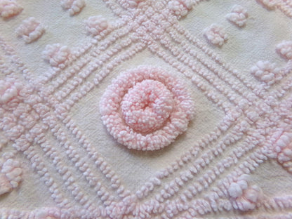 Dreamy Pink Vintage Chenille Fabric Donut Dots Sewing Material 18" x 24"