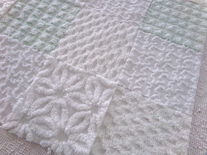 winter rose chenille fabric squares, white rosebud, daisy & geometric mix, vintage craft square set of 16 quilt blocks, 6" x 6" inch