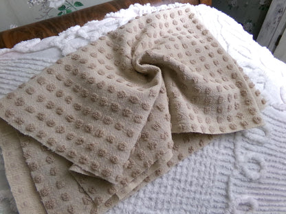 neutral mocha pops vintage chenille fabric, Morgan Jones little popcorn dots, 18" x 24" piece of lightweight sewing & quilting material