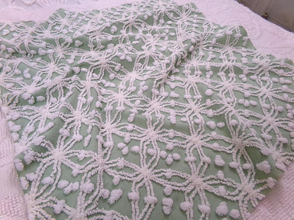 Grassy Sage Green Vintage Chenille Fabric in Wedding Ring Pop Raised Textured Design, 18" x 24" Piece Sewing & Quilt Material