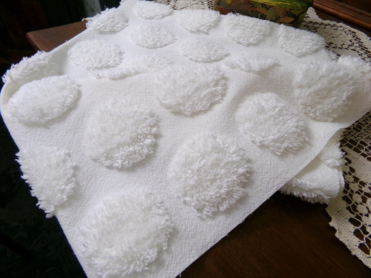 Marshmallow Puffs White Chenille Fabric Vintage Style Giant Dots 18x24"