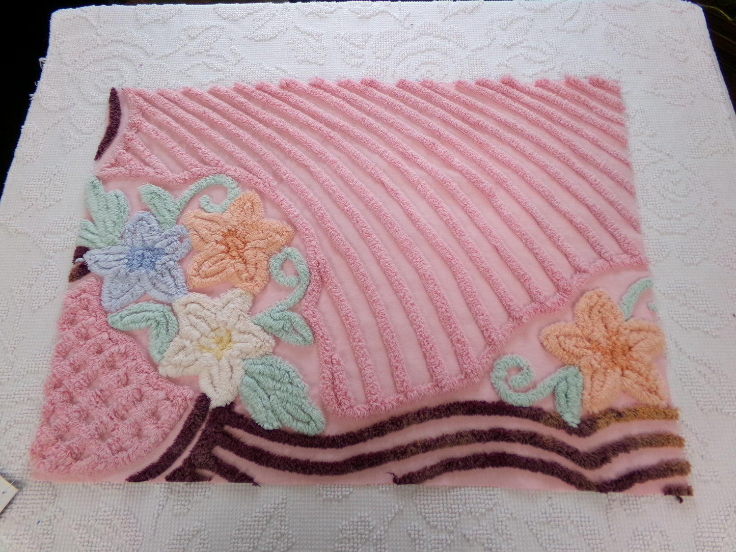 Cottage Pink Floral Vintage Chenille Fabric, Shabby Mauve Sewing & Quilt Material, 17" x 23" piece