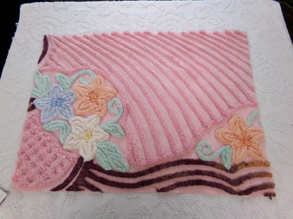 Cottage Pink Floral Vintage Chenille Fabric, Shabby Mauve Sewing & Quilt Material, 17" x 23" piece