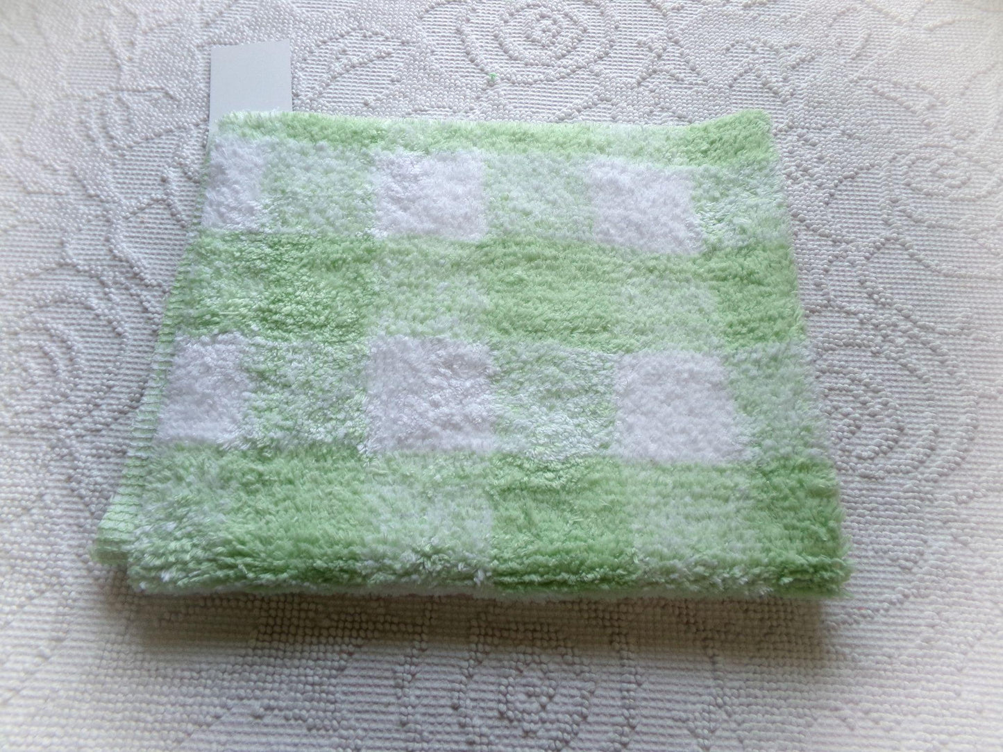 cuddly green gingham vintage terry chenille fabric soft cotton blend 19x25"