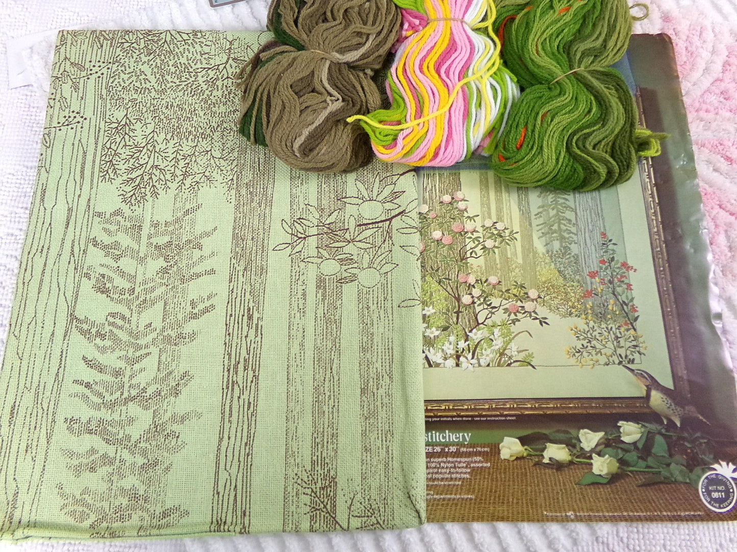 AFTER THE STORM Vintage Crewel Embroidery Kit Paragon Needlecraft #0611 ~ Hippie 70s Natural Woodland Wall Hanging, Georgia Ball Design