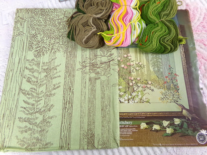 AFTER THE STORM Vintage Crewel Embroidery Kit Paragon Needlecraft #0611 ~ Hippie 70s Natural Woodland Wall Hanging, Georgia Ball Design