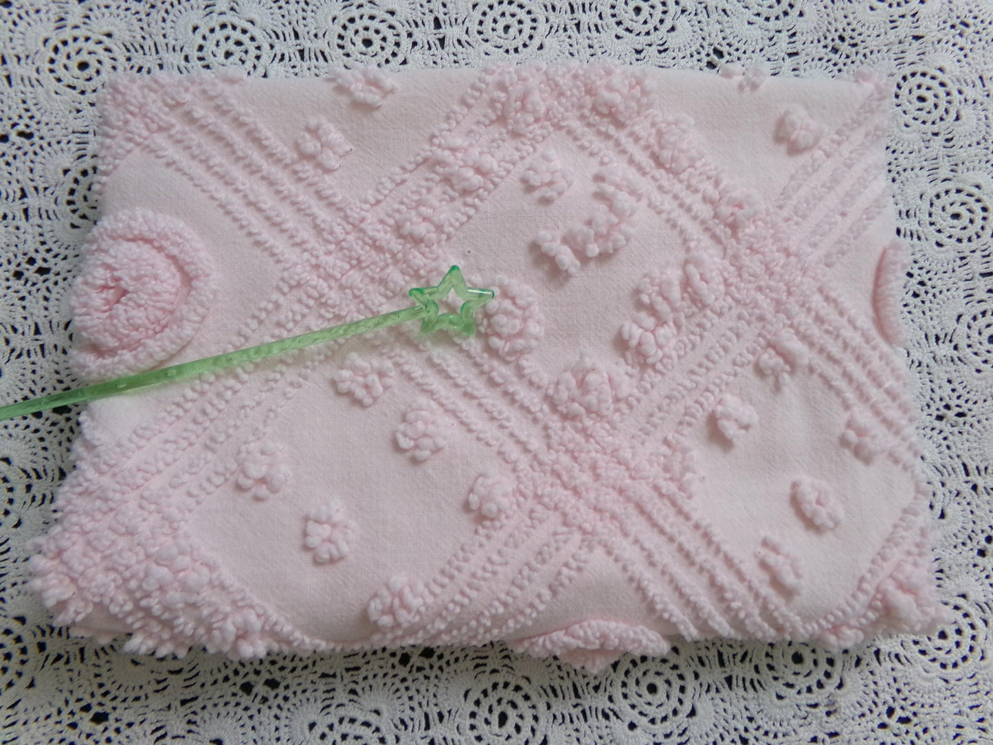 Dreamy Pink Vintage Chenille Fabric Donut Dots Sewing Material 18" x 24"