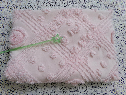 Dreamy Pink Vintage Chenille Fabric Donut Dots Sewing Material 18" x 24"