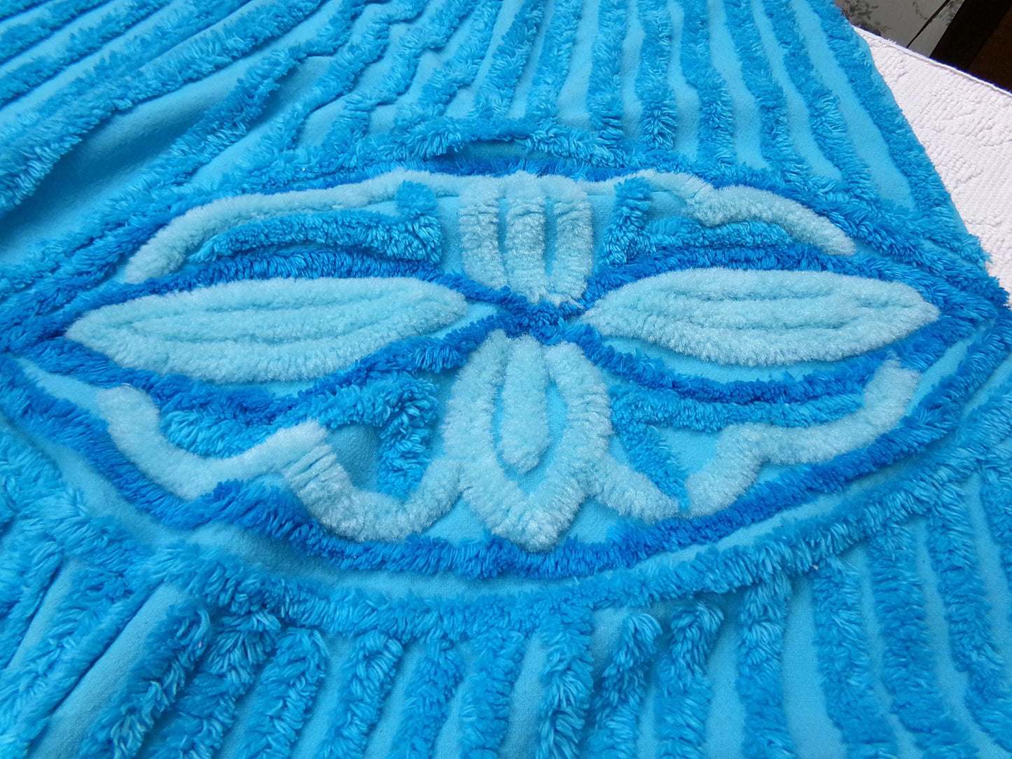 Electric Blue Vintage Chenille Fabric, Wild BOLD Sewing & Quilt Material, 30" x 23" piece