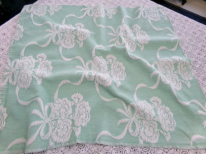 Shabby Floral Vintage Woven Fabric Piece Mint Green Carnation Flowers 20x24"