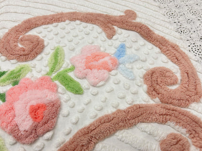 Vintage Floral Chenille Fabric, 22x24" Antique Sewing Textile