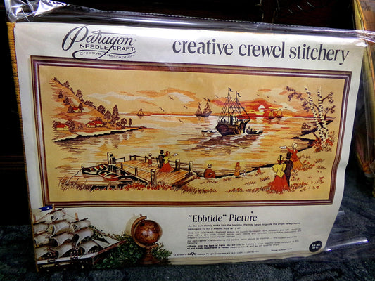 EBBTIDE Vintage Crewel Embroidery Kit Paragon Stitchery #0111 Huge Wall Hanging
