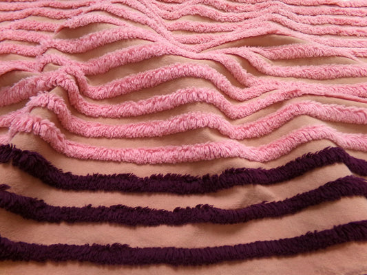 Transitional Stripe Vintage Chenille Bedspread Fabric 15x24" Unique Plush Sewing Material