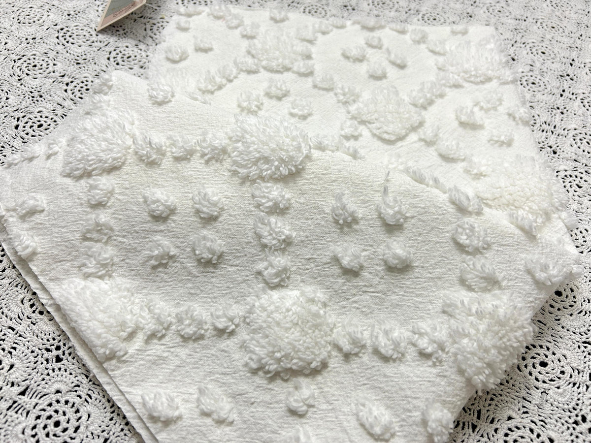 Minimalist White Vintage Style Chenille Fabric, 16x20" Quilt Sewing Textile