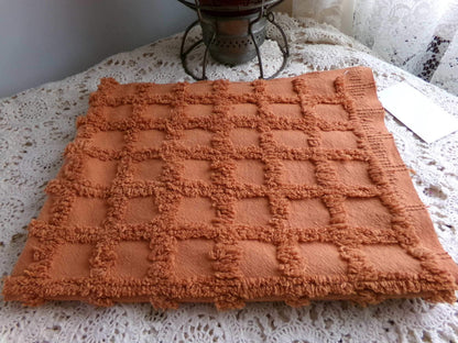 nutmeg pumpkin spice chenille fabric, 20" x 26" boho vintage style tufted squares