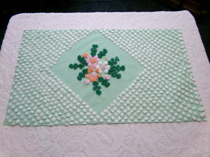 whimsy wildflower dot vintage chenille fabric: 15" x 26" jade green piece for pillows, quilts