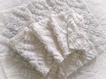 heirloom quality chenille fabric squares, set of 12 vintage 6" quilt blocks in elegant antique cream tufted geometric design