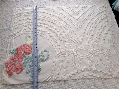 shabby delicate vintage chenille fabric, 18" x 24" inch piece of cotton sewing material for crafts & quilting