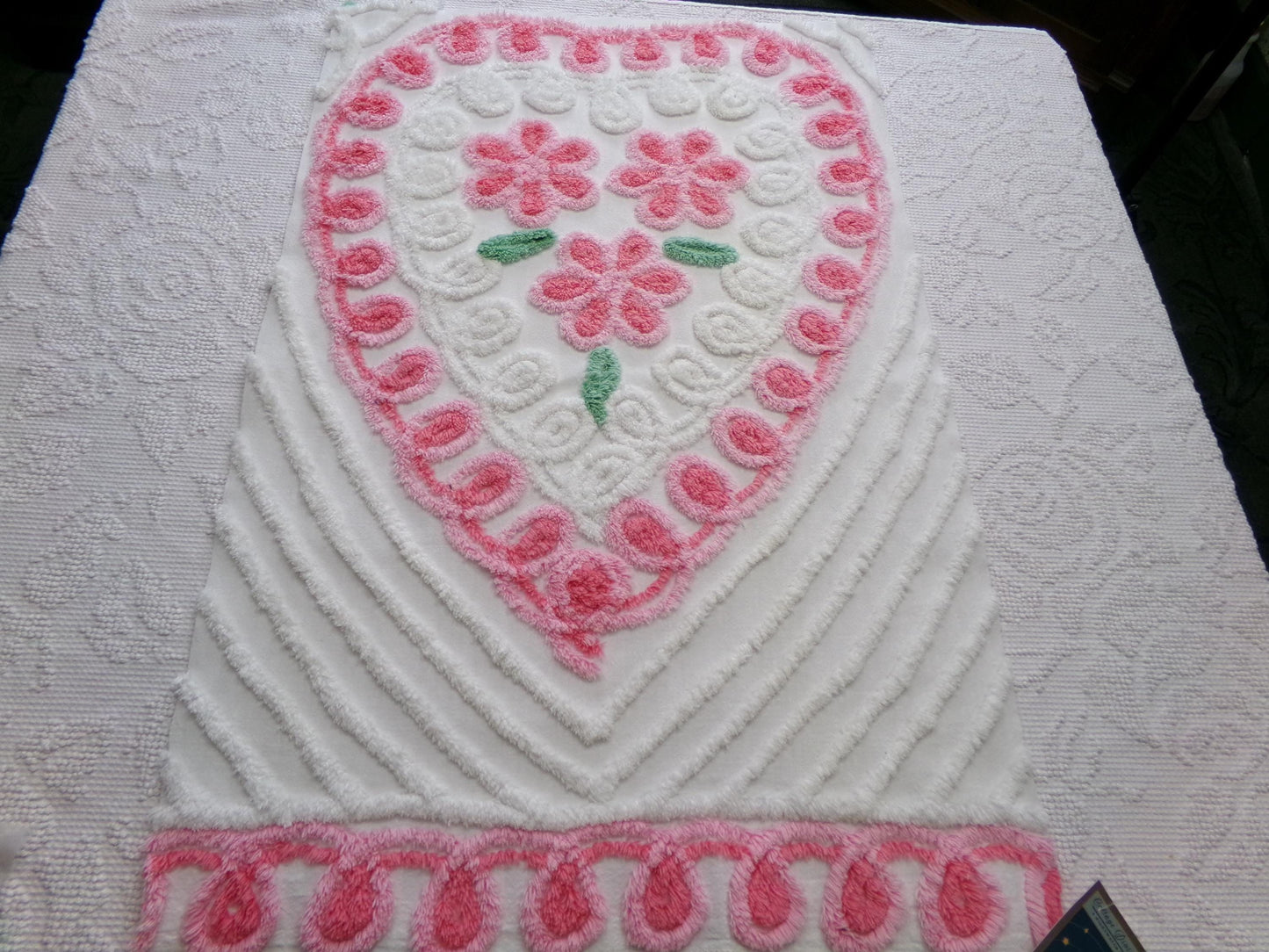 Sweet Heart Pink Vintage Chenille Fabric: Romantic Valentine Design 18" x 27" Piece Sewing Material for Quilts & Crafts