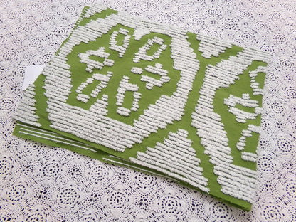 Boho Vintage Chenille Bedspread Fabric, Avocado Green White Daisy 19" x 26" cut piece