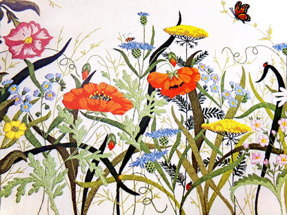 COUNTRY GARDEN Crewel Stitchery Kit, Vintage 0511 Paragon Embroidery Boho Meadow Scene Wall Hanging