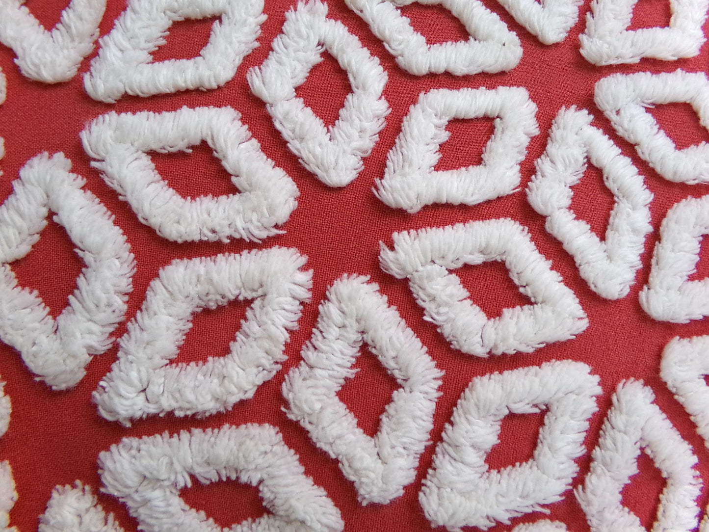 White Snowflakes Red Vintage Chenille Fabric 12x18" Piece Quilt Material