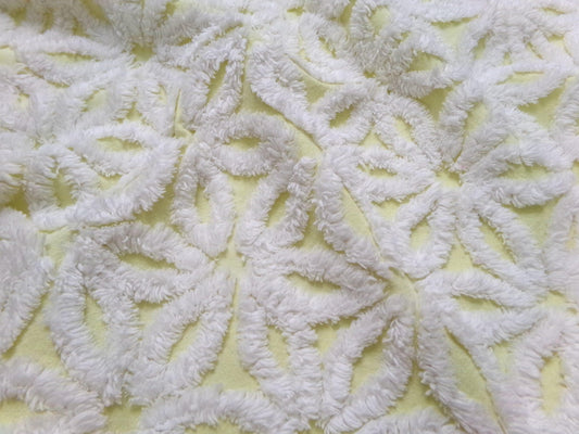Fluffy Daisy Vintage Chenille Fabric White & Lemony Yellow 18x24"
