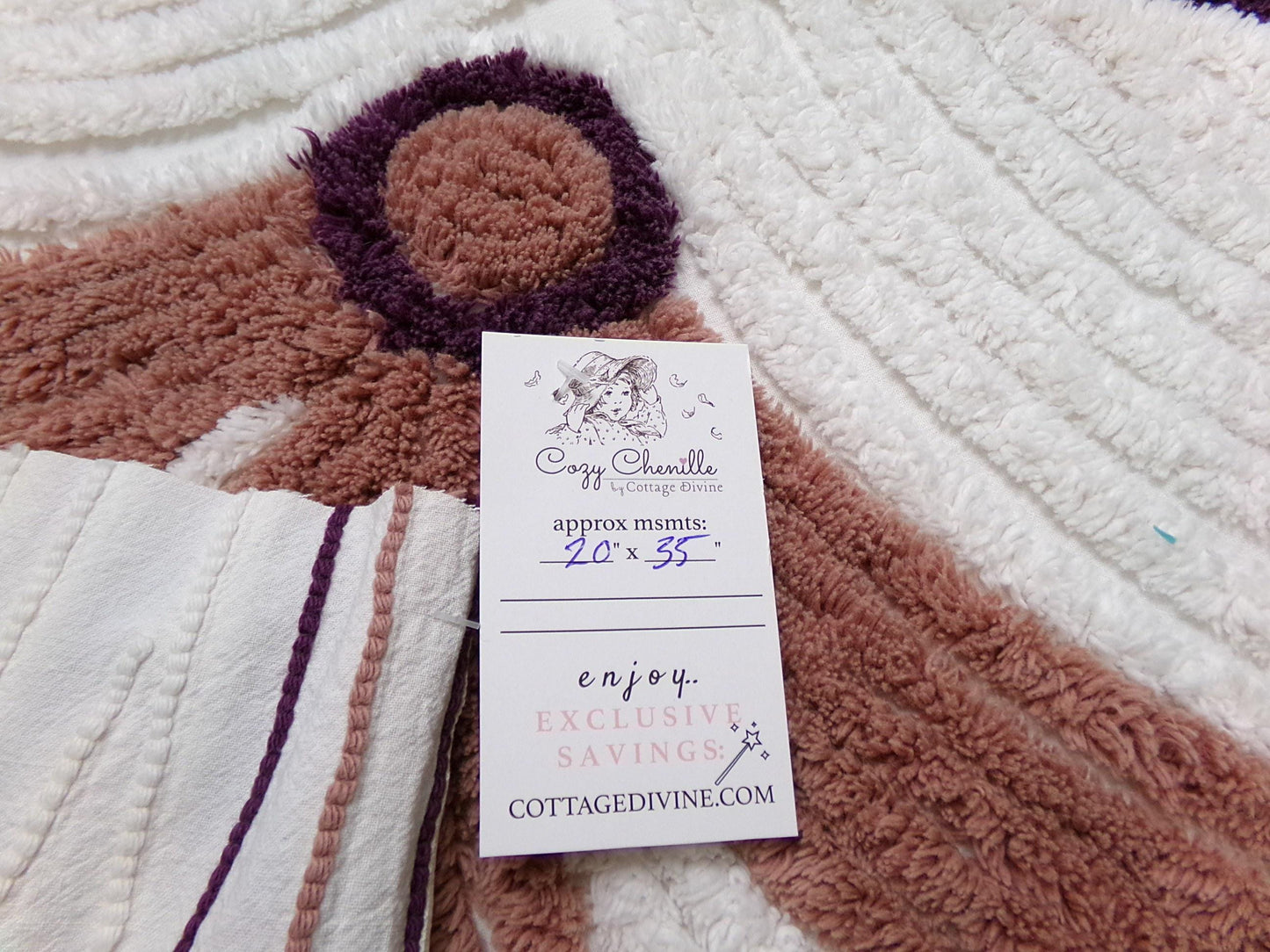 Double Swag Bows Vintage Chenille Bedspread Fabric, Luxurious Elegant Sewing Material, 20" x 35"