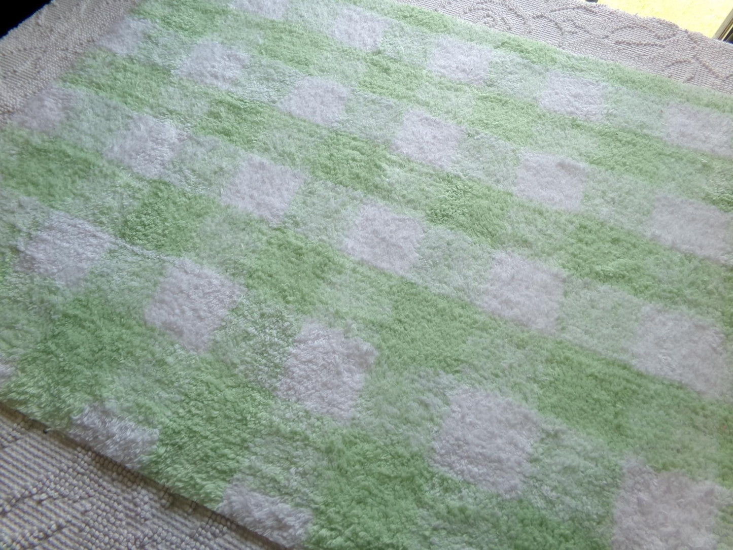 cuddly green gingham vintage terry chenille fabric soft cotton blend 19x25"