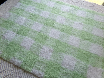 cuddly green gingham vintage terry chenille fabric soft cotton blend 19x25"