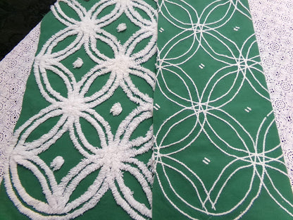 Evergreen Vintage Chenille Fabric, White Wedding Rings & Dots, 20x27" Piece