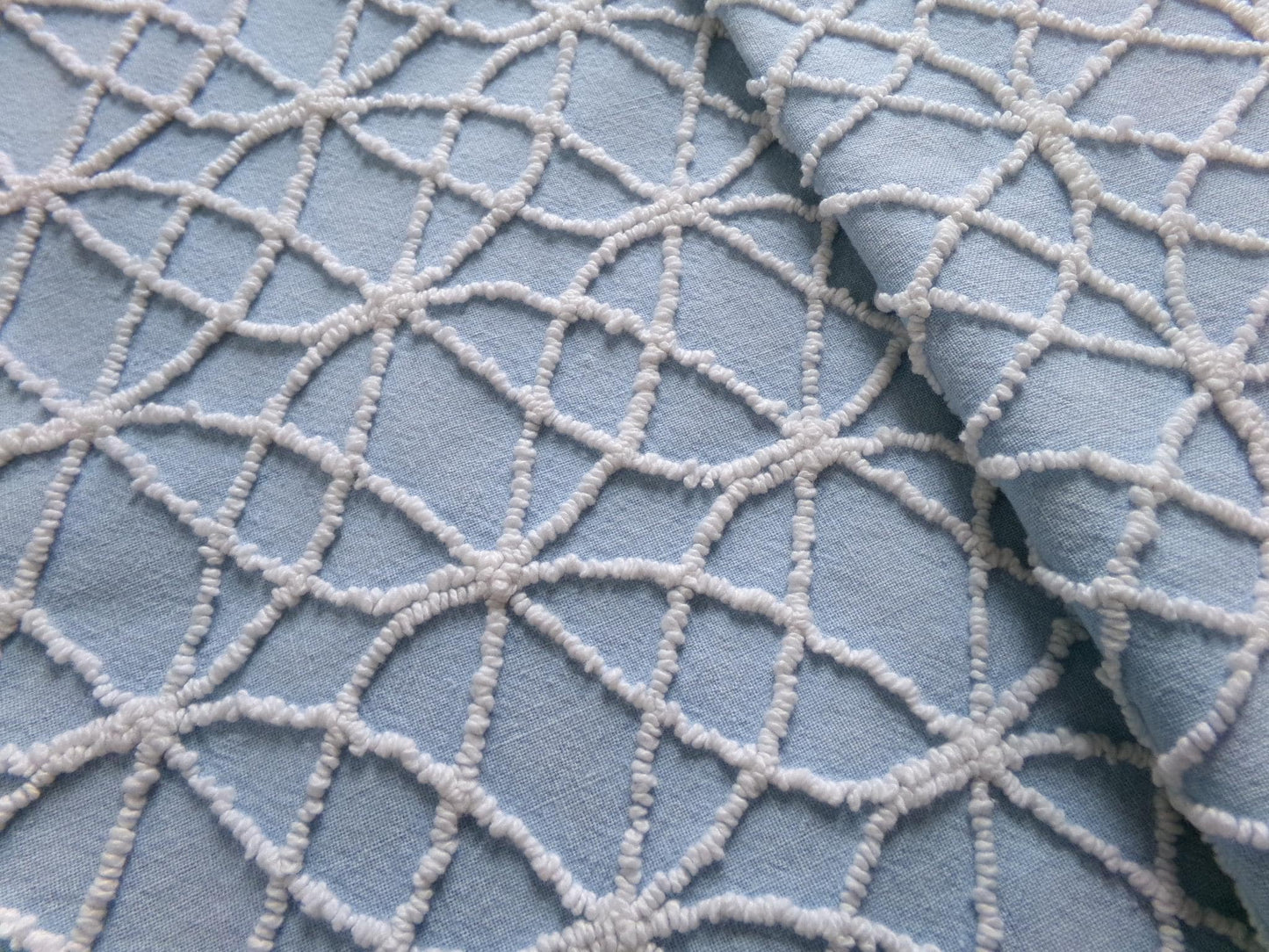 shabby weathered blue chenille fabric, vintage quilt material, 16.5" x 24" lightweight cotton piece