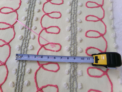 red doodles vintage chenille bedspread fabric, unique quilt & sewing material, 24" x 24" piece