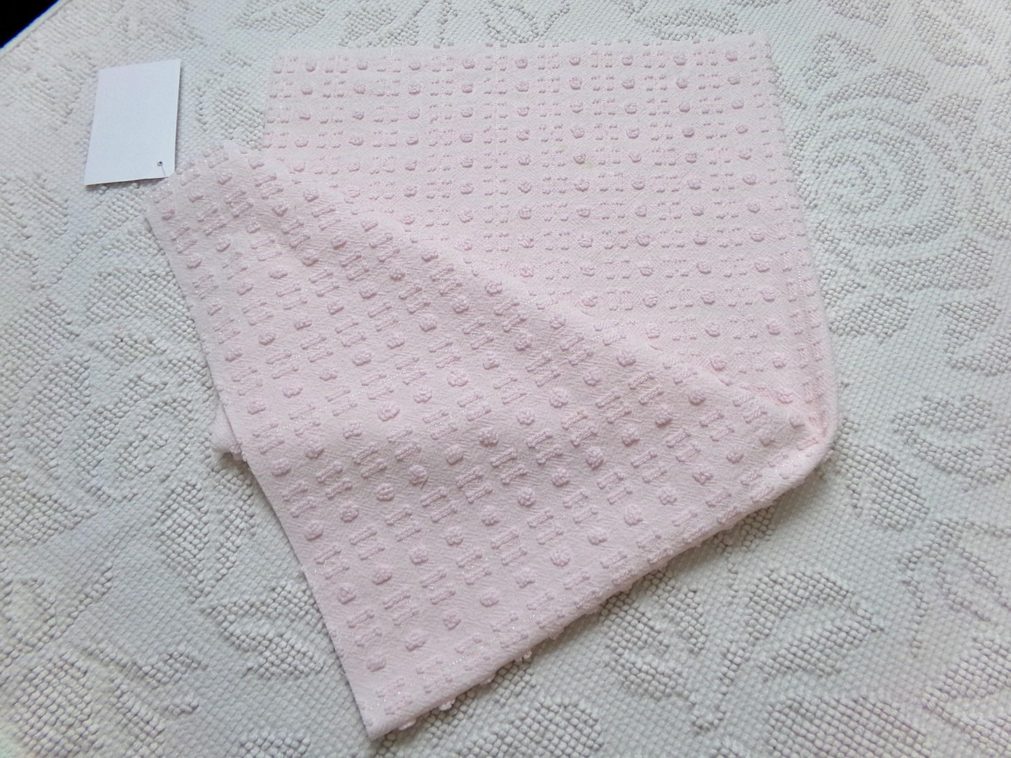 Pink Wink Vintage Chenille Fabric, Mini Dot Dash Pattern, 18" x 24" Quilt Material