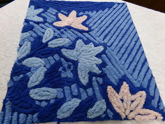 Midnight Blue Vintage Chenille Fabric, dramatic floral sewing craft quilt material, 18" x 22" piece