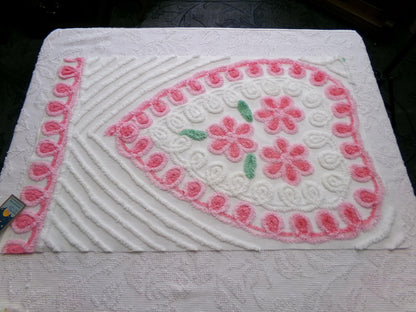 Sweet Heart Pink Vintage Chenille Fabric: Romantic Valentine Design 18" x 27" Piece Sewing Material for Quilts & Crafts
