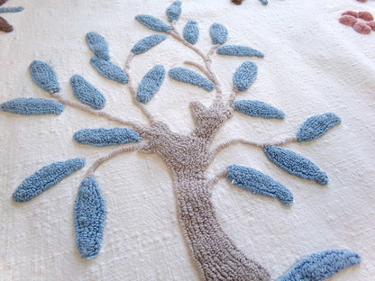 Vintage Bohemian Chenille Fabric - Natural Woodland Tree Floral & Star Design, 28" x 29"