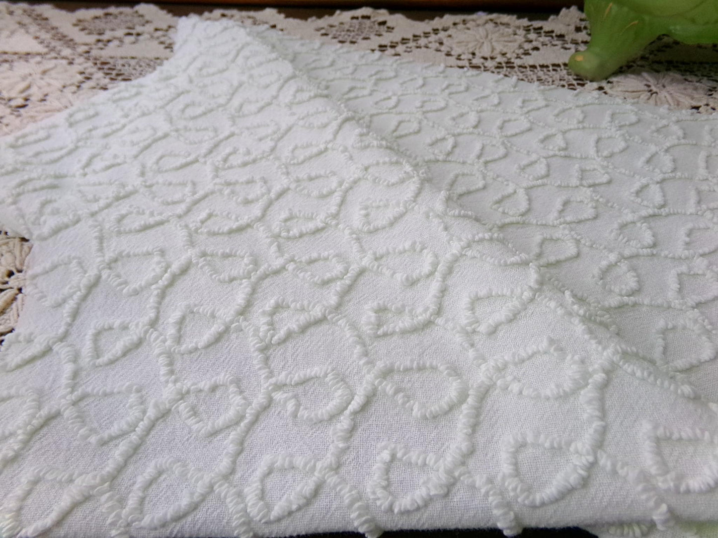 Light Green Vintage Chenille Fabric, Texturized Curly Loops 18x24" Piece