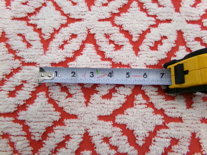 Classic Red Vintage Chenille Fabric, tufted white geometric designs, piece sewing craft quilt material, 18" x 24"