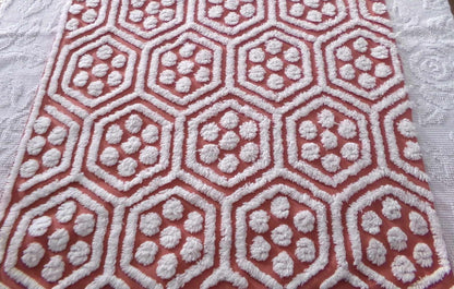 boho vintage chenille fabric, white tufted terracotta geometric design, 18" x 24" quilt material