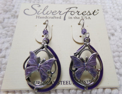 butterfly dangle earrings, pierced Silver Forest Vermont vintage style jewelry